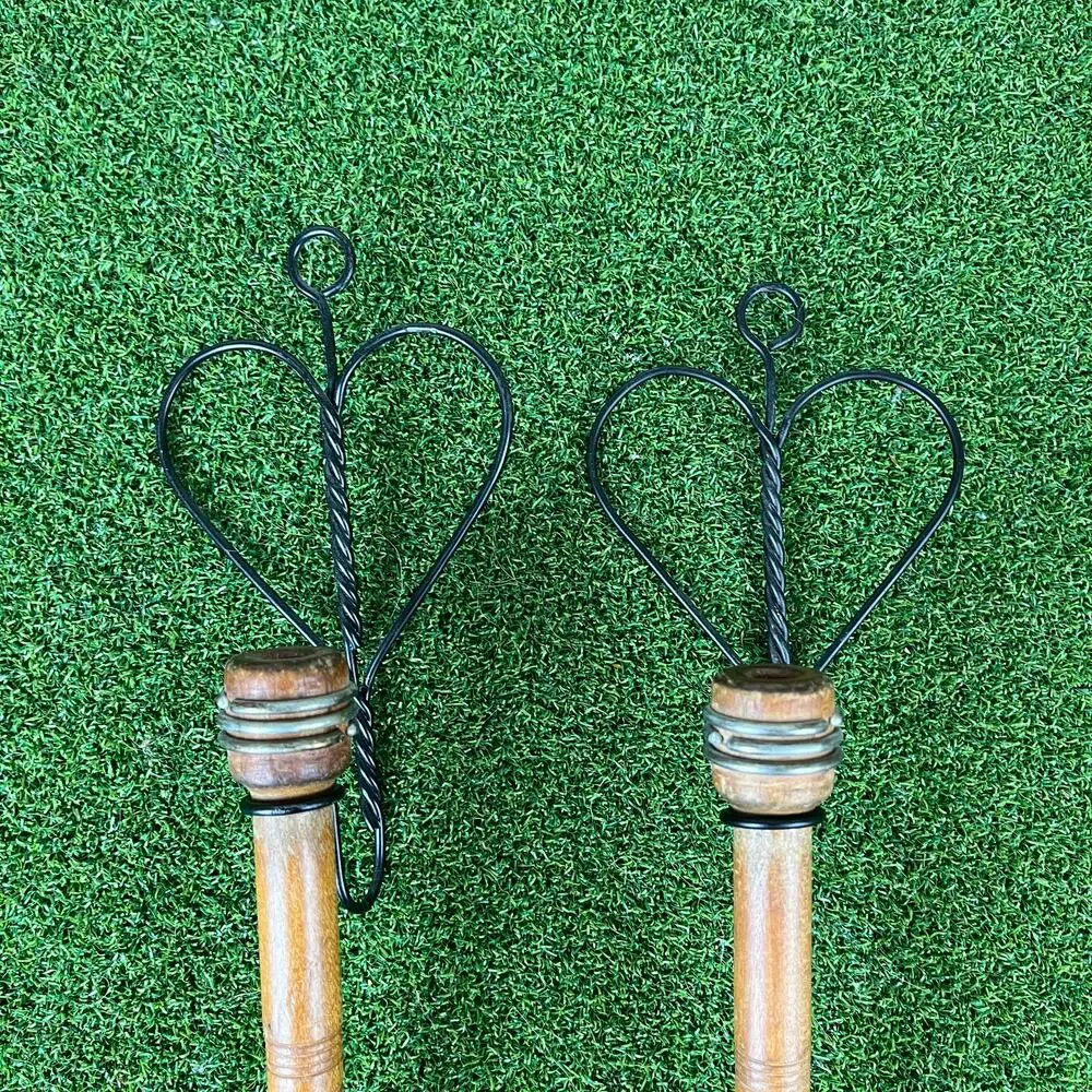 Folk Hand Crafted Hanging Candle Holder Metal Wire Heart w/Antique Wood Bobbin